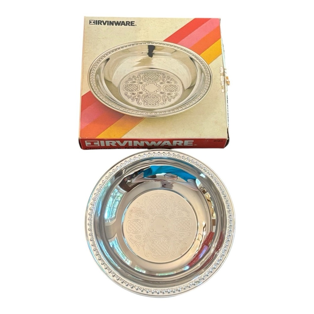 Vintage Irvinware 1980 Candy‎ Nut Dish Chromeware Open Box
